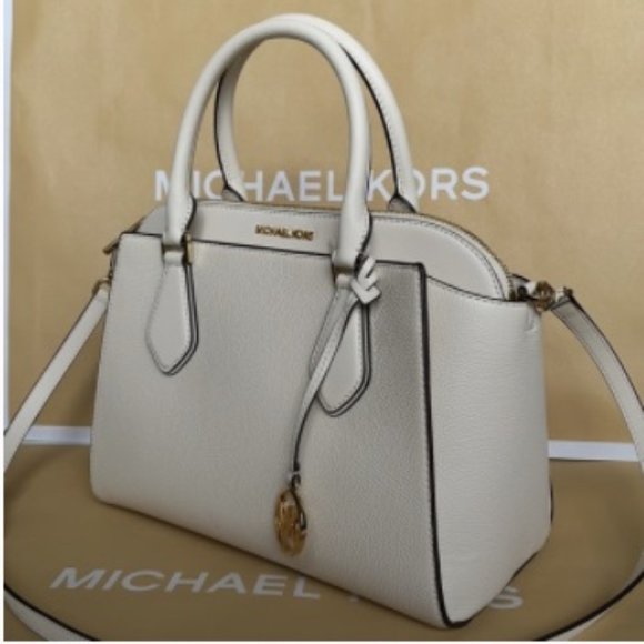Michael Kors Daria Large Satchel Bag Leather Light Cream - Picture 3 of 16